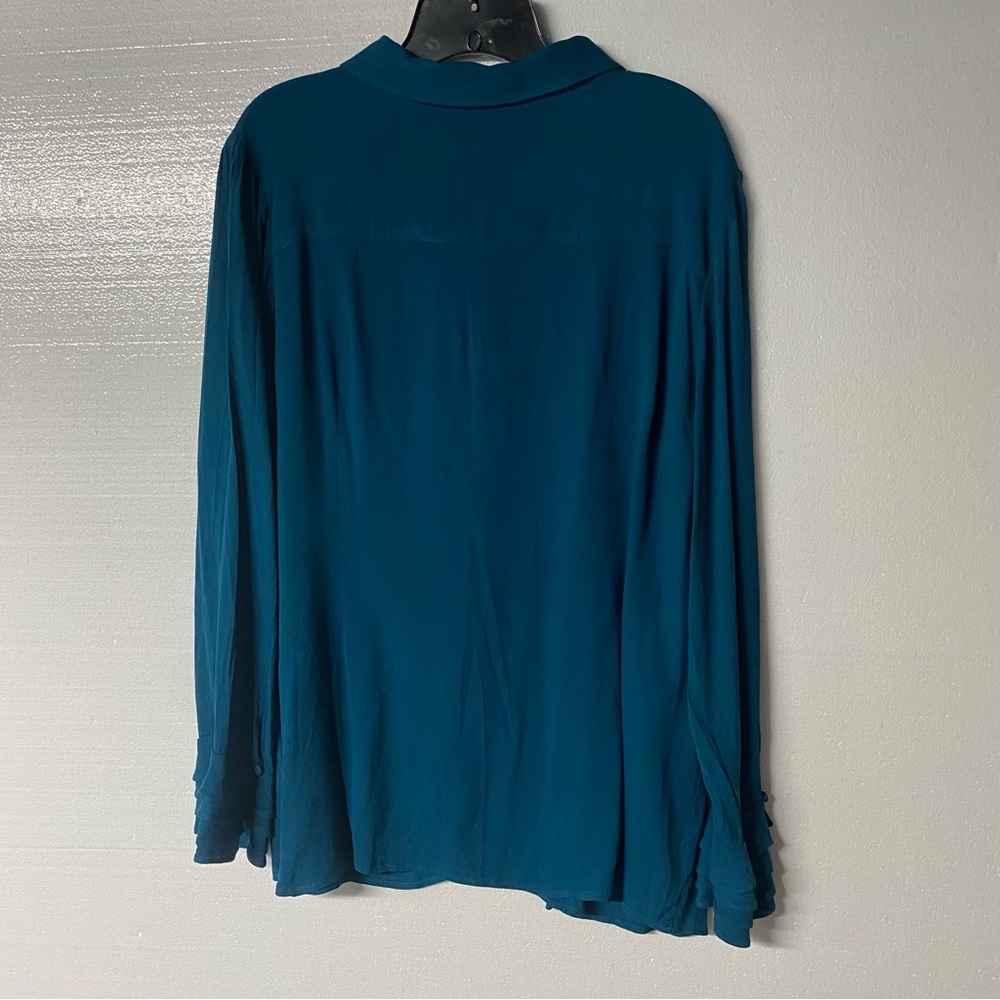 Soft Surroundings Blouse Women 2X Blue Button Front Long Sleeve Ruffle Cuffs - Picture 6 of 8